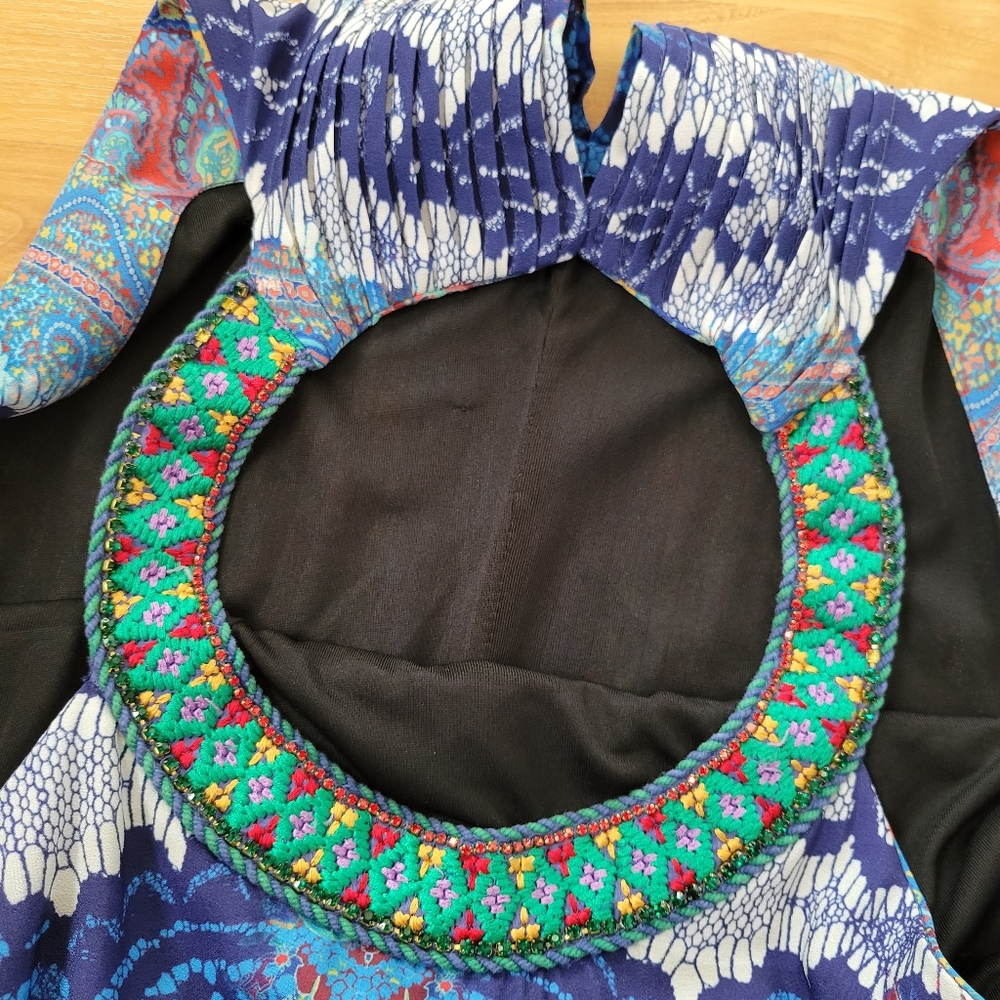 Ranna Gill Boteh Maxi Dress 6 Pleated Embroidered Rhinestone Multicolor - Picture 12 of 13